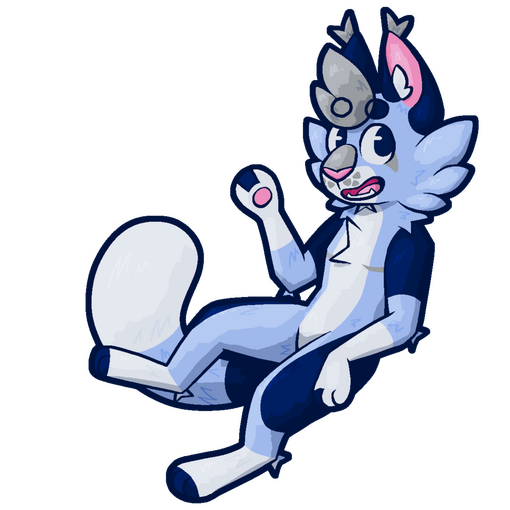 blue cat looking ahead, waving with one paw
